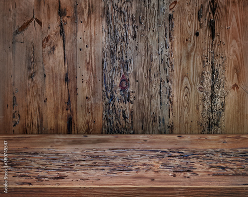Vintage wood empty shelf