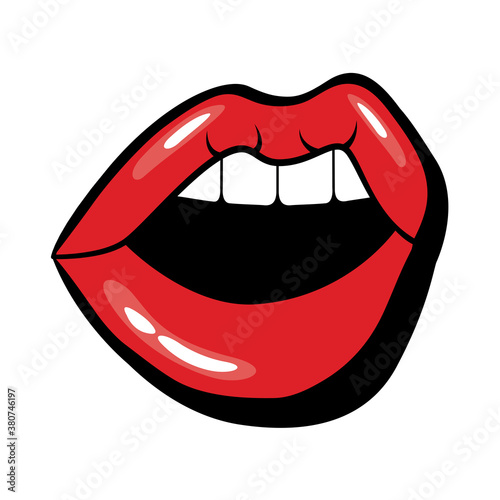 Pop art mouth open with teeth fill style