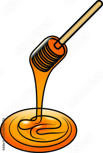 A honey dipper/wand drizzling honey.