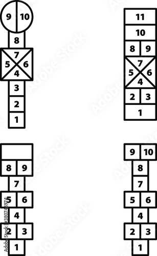 A selection of different hopscotch games.