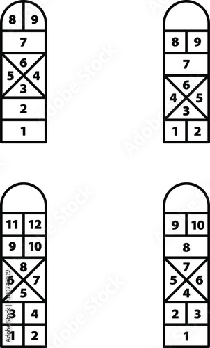 A selection of different hopscotch games.