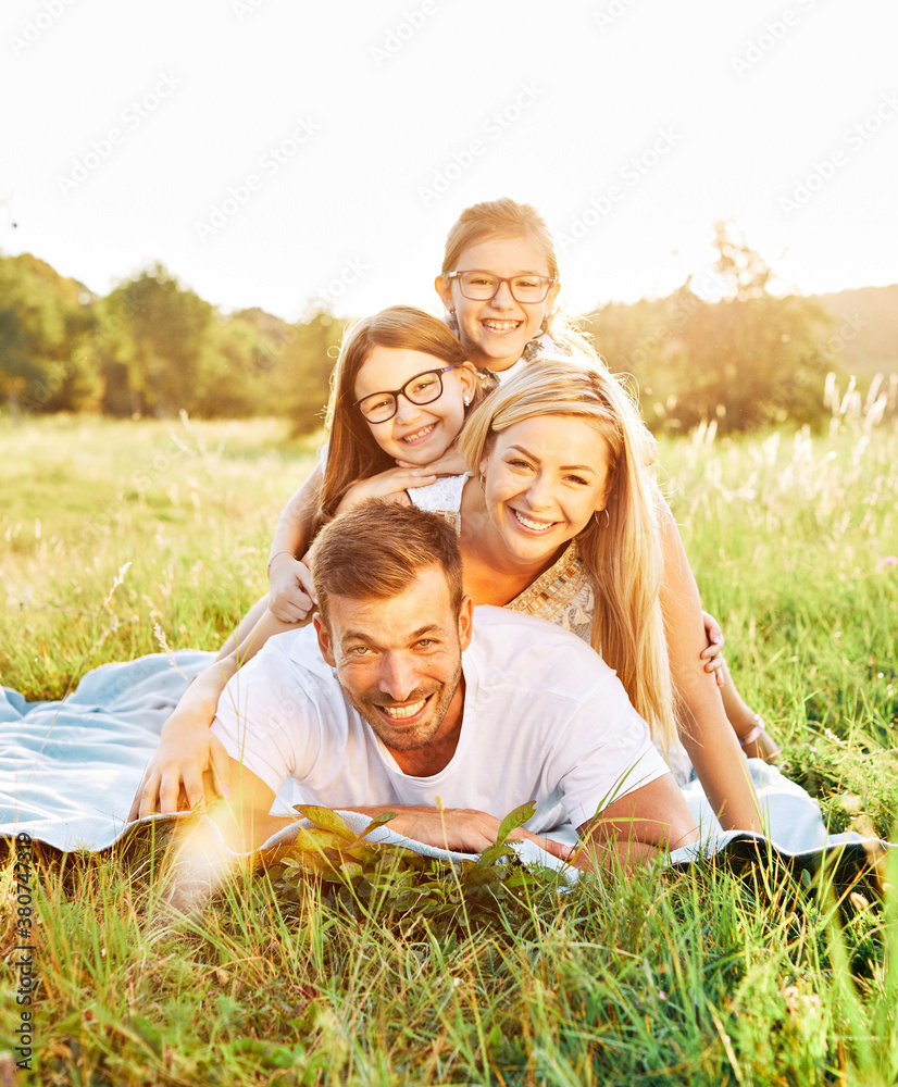 child family portrait outdoor mother woman father girl happy happiness lifestyle having fun bonding