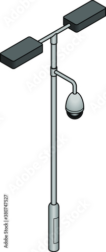 A lamp post with a security/surveillance camera.