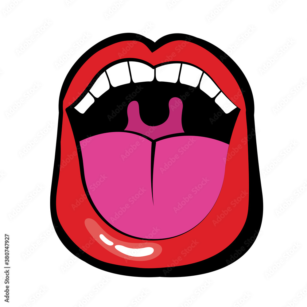 Pop art mouth with tongue and teeth fill style Pop art mouth with tongue and teeth fill style