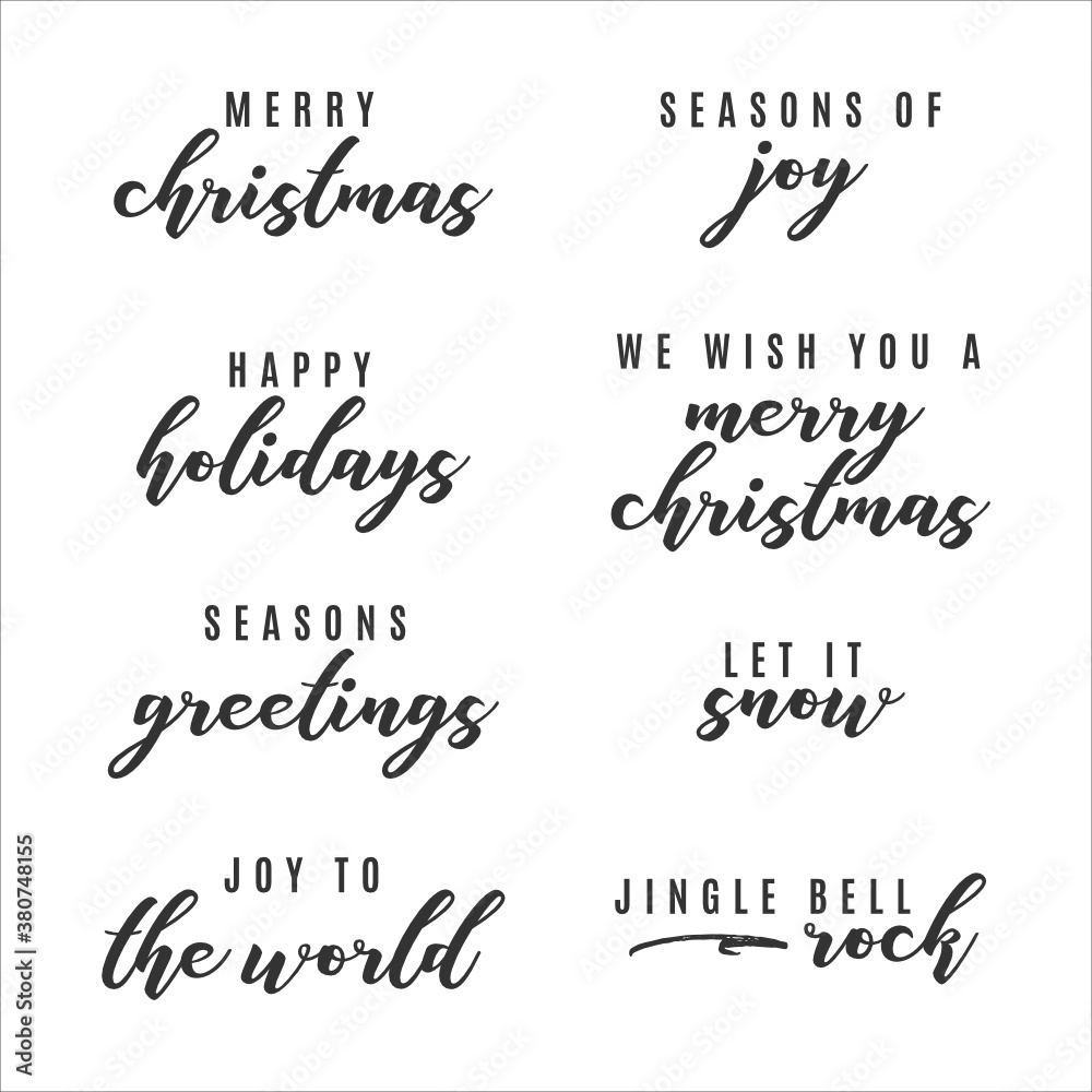 Happy Holidays, Merry Christmas, Seasons Greetings, Joy To The World Vector Text Icon Illustration Background for flyers, post cards, greeting cards, scrapbooks, web