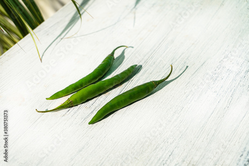 Zielona papryka chili, na jasnym tle, pikantna przyprawa.