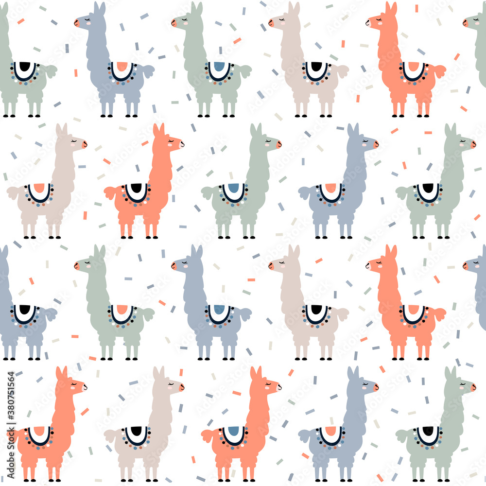 Seamless pattern of llama. Great for fabric, textile. Vector background