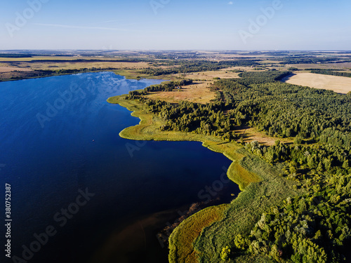 Aerial view of beautiful natural landscape. Old Oskol lake, Russia