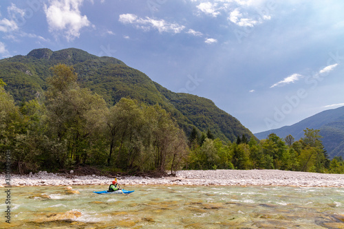 Kayakers on Soca river, Slovenia