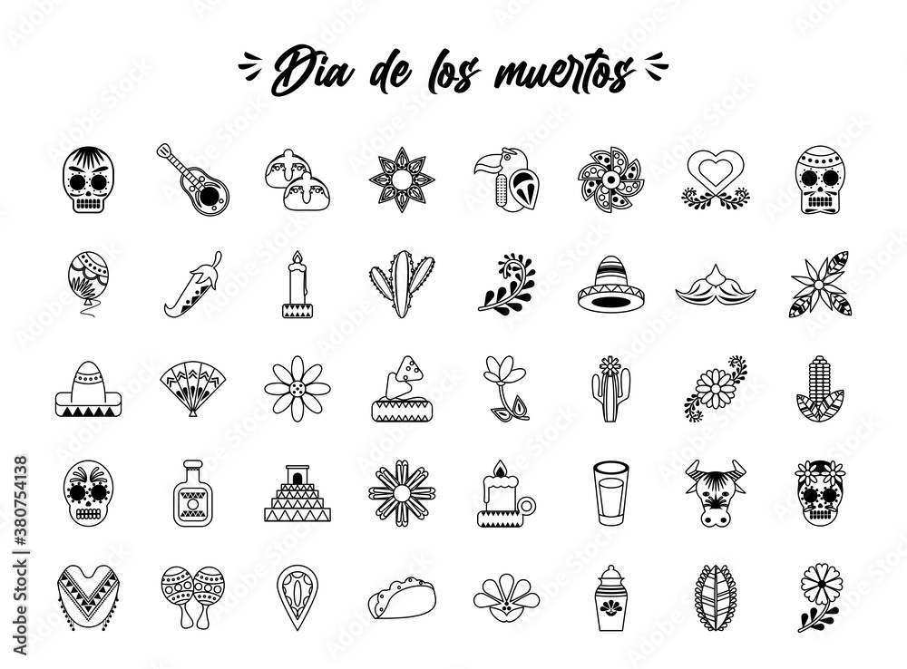 bundle of fourty dia de los muertos set icons bundle of fourty dia de los muertos set icons