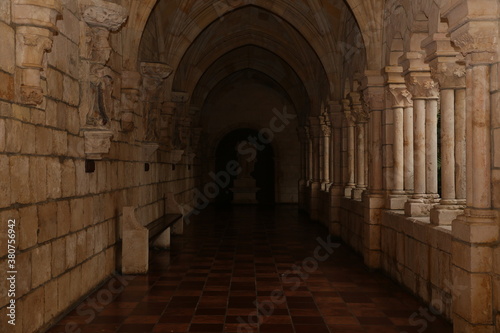 hall with a fragment of the arch and columns of the old  ancient monastery or church