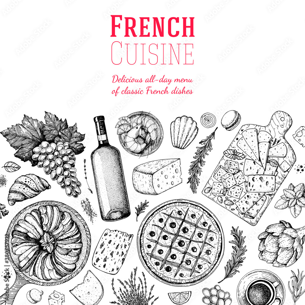 French Food Top View Hand Drawn Classic French Dishes Food Menu french-food-menu-template-free-word-templates
