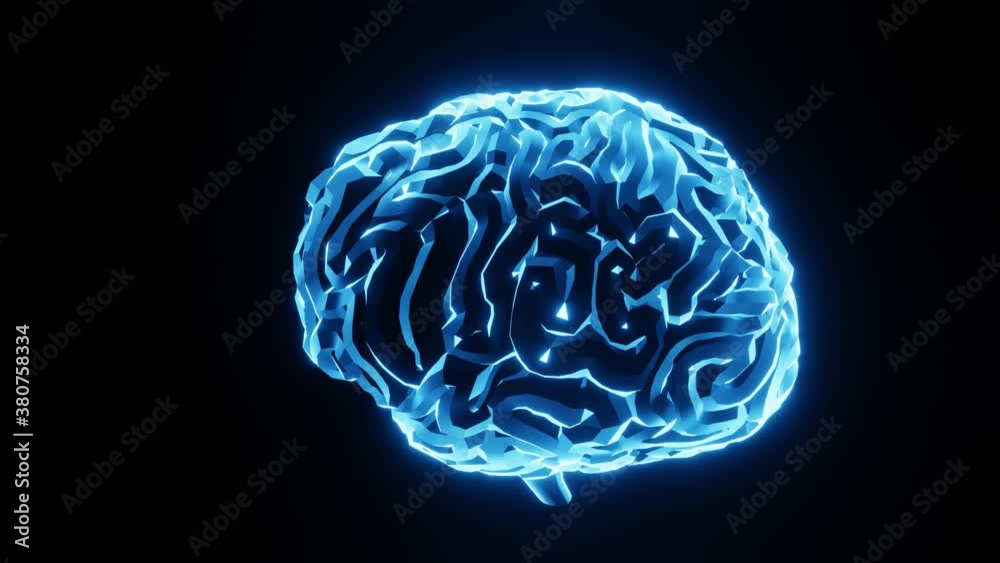 Brain lit-up blue, cg, camera orbits Brain lit-up blue, cg, camera orbits