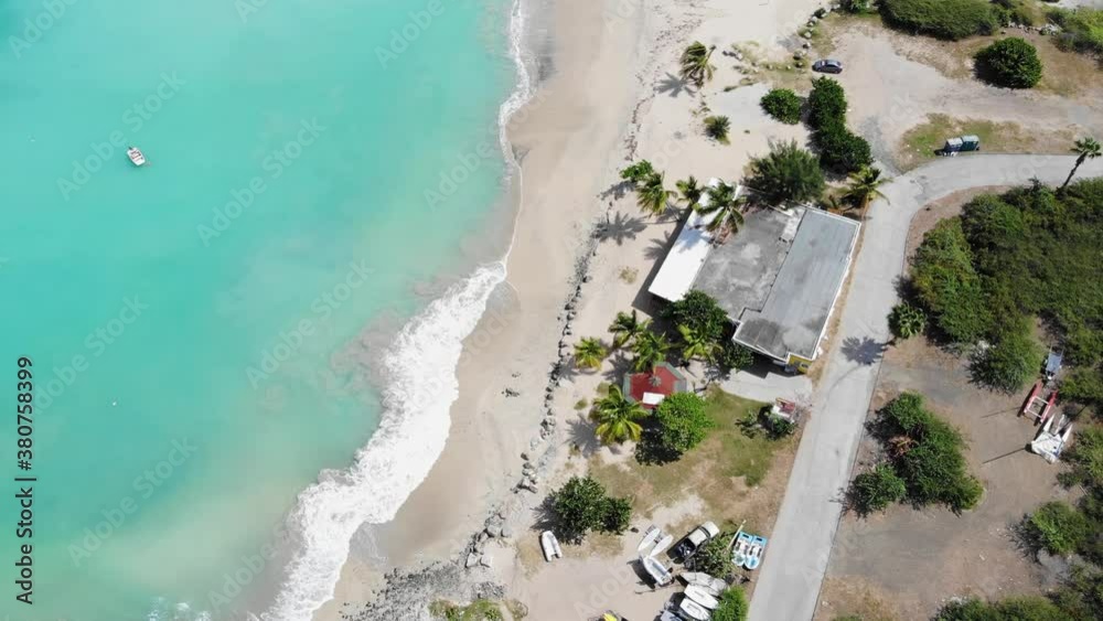 Aerial view of Friars bay and Happy bay beach on the Caribbean island