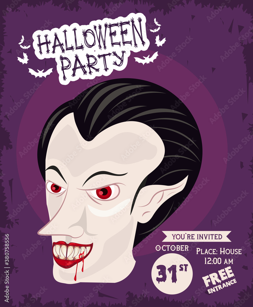 halloween horror party celebration poster with vampire