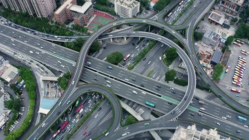 Time-lapse of a multi layer road intersection with heavy traffic. Guangzhou, China photo