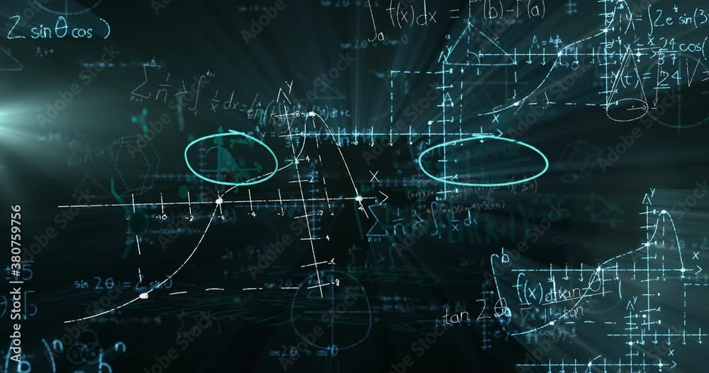 Mathematical equations floating against black background Mathematical equations floating against black background