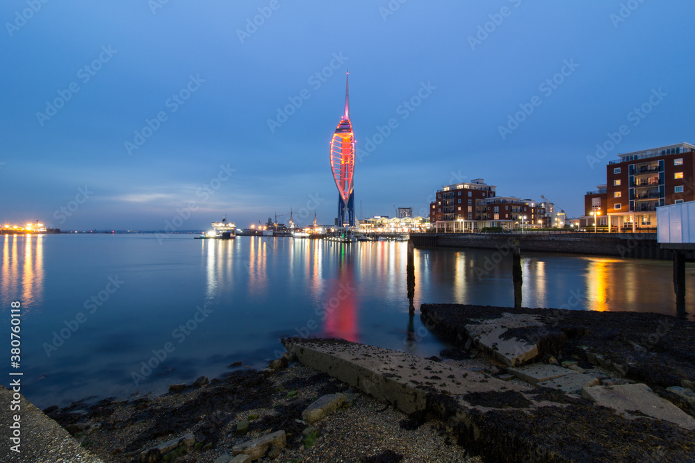 Portsmouth skyline in evening