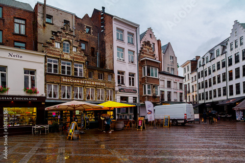 ANTWERP, BELGIUM - October 2, 2019: Old historic buildings on the streets of Antwerp, Flemish region, Belgium