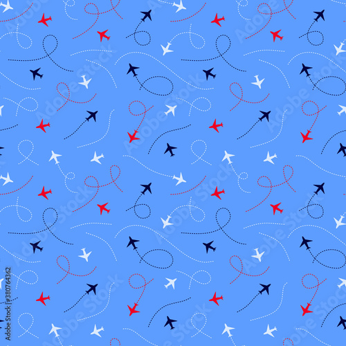 Silhouettes of planes. Passenger airliner. Jet airplane. Isolated vector. Aircrafts in the sky. Vector illustration. Seamless pattern