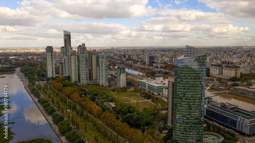 Business buildings in the city of Buenos Aires, Argentina Aerial view of a drone with a wide view.