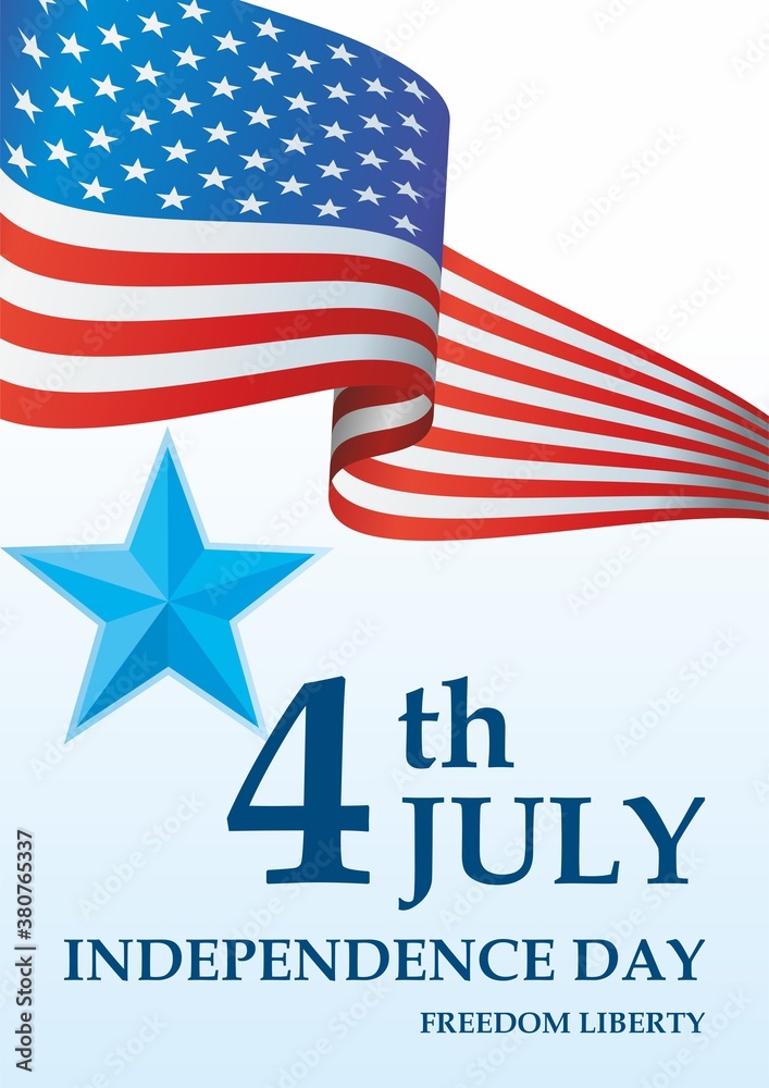 Happy 4th Of July USA Independence Day, 4th of july greeting card with hand drawn lettering and United States national flag. Vector illustration.