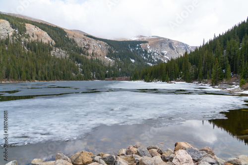 A frozen lake in the rocky mountains 