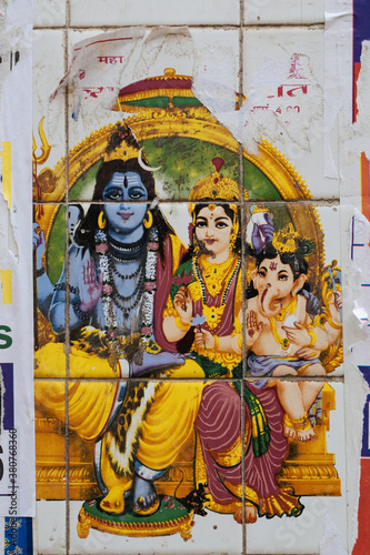 Old Wall Sticker depicting Hindu Gods & Goddesses photo