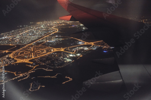 night dubai from airplane photo