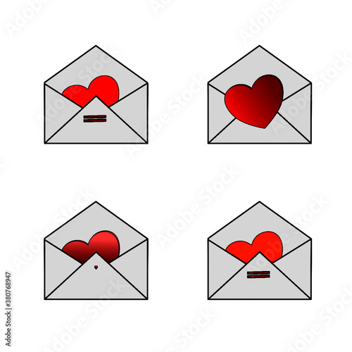 red heart in an envelope, the concept of conveying warm or love feelings to a person, icons for Valentine's day, raster graphics