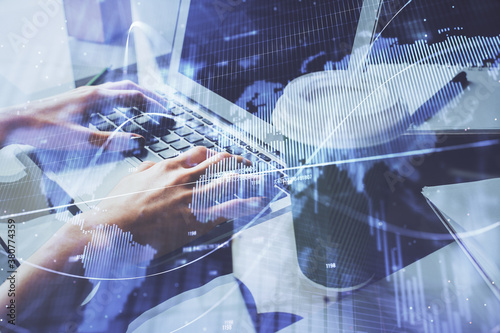 Wallpaper Mural Double exposure of woman hands typing on computer and forex chart hologram drawing. Stock market invest concept. Torontodigital.ca