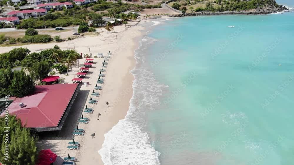 Aerial view of Friars bay and Happy bay beach on the Caribbean island