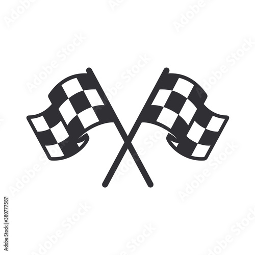 Flag icon. Racing sign. Start icon. Checkered racing flag. Chequered racing flag on flagstaff. Black and white flag. Finish sign. Vector illustration. Racing symbol. Competition symbol. Game icon.