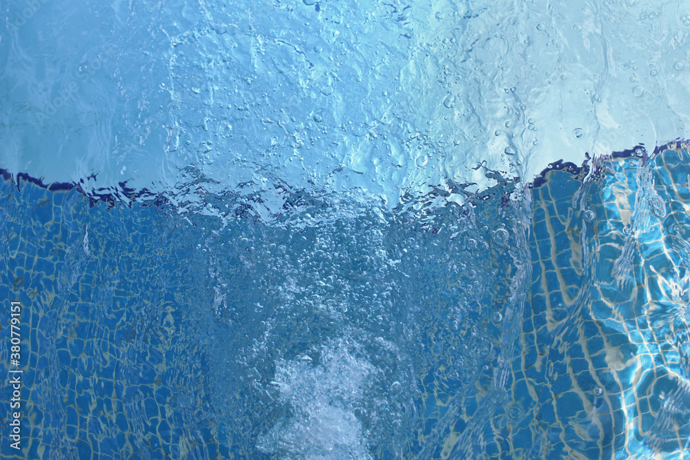 Closeup of bubbles in blue Jacuzzi pool Closeup of bubbles in blue Jacuzzi pool