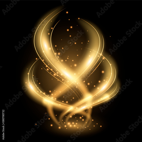 Dynamic effect of gold light. Magic isolated golden waves and sparkles