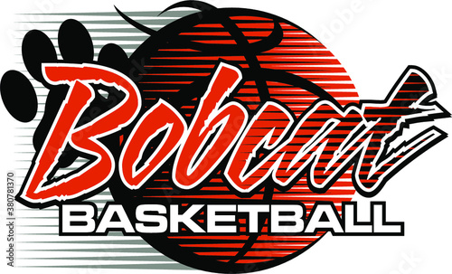 bobcat basketball team design with ball and paw print for school, college or league