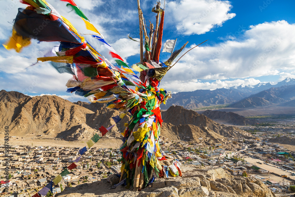 Prayer flags over Leh, Ladakh, India
