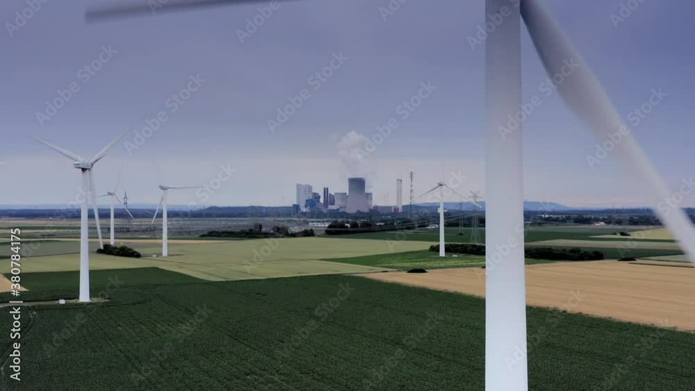 Wind Farm with rainy mood and Power Plant Wind Farm with rainy mood and Power Plant