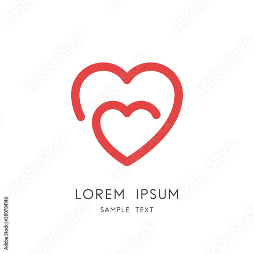 Love and care logo - two hearts connection symbol. Mother and child, motherhood and pregnancy vector icon.