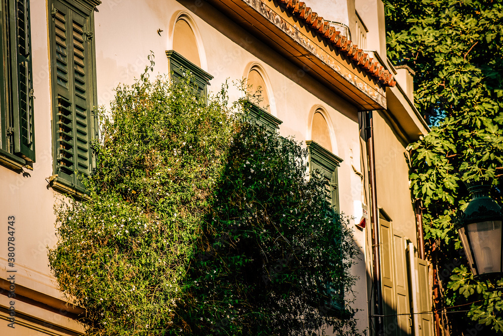 View of the facade of an old house in Greece
