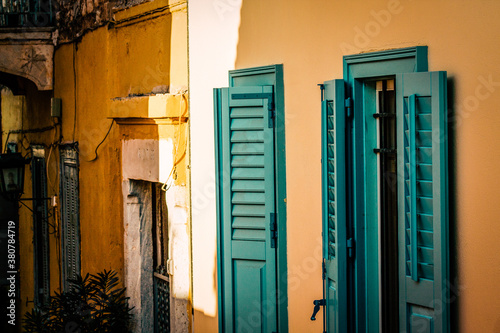 View of the facade of an old house in Greece 