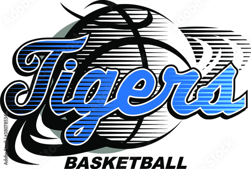 tigers basketball team design with ball outline for school, college or league