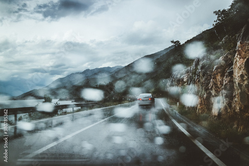 Driving during a rainy day photo