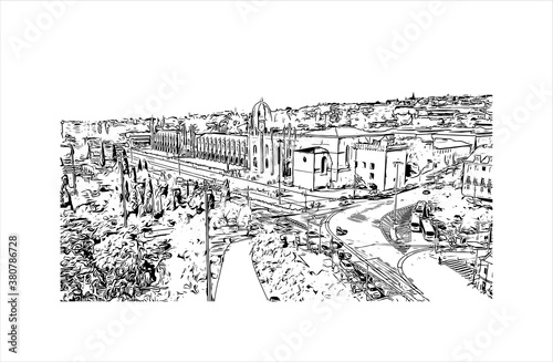 Building view with landmark of Belem is a Brazilian city with 2,491,052 people residing in its Metropolitan Region. Hand drawn sketch illustration in vector.