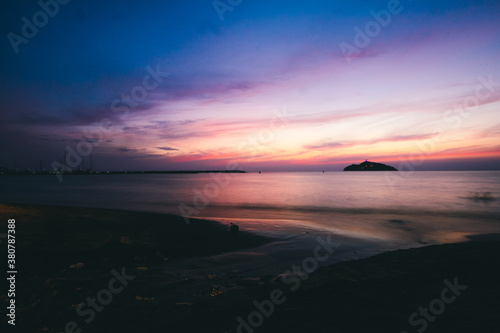 Beach on a beautiful sunset with purple and pink colours. Santa Marta, Colombia photo