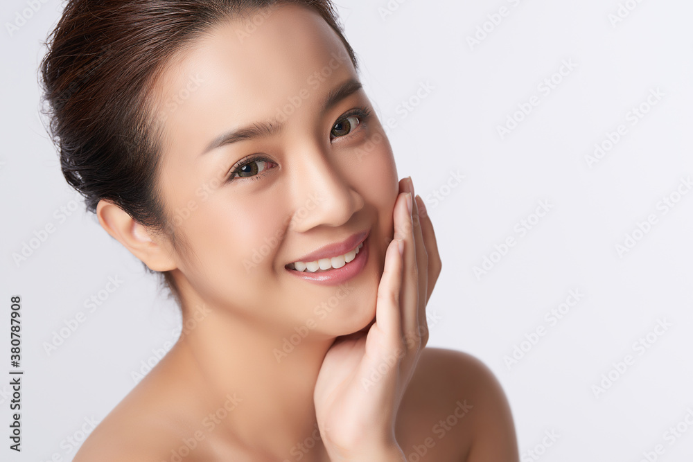 Beautiful young asian woman with clean fresh skin on white background, Face care, Facial treatment, Cosmetology, beauty and spa, Asian women portrait Beautiful young asian woman with clean fresh skin on white background, Face care, Facial treatment, Cosmetology, beauty and spa, Asian women portrait