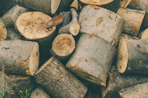 Pile of chopped wood for fire. photo