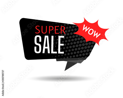 Black Friday super sale banner template. Abstract advertising sign banner of sales, promotion. Super sale and discount. Halftone dot background, black and red. Isolated vector illustration