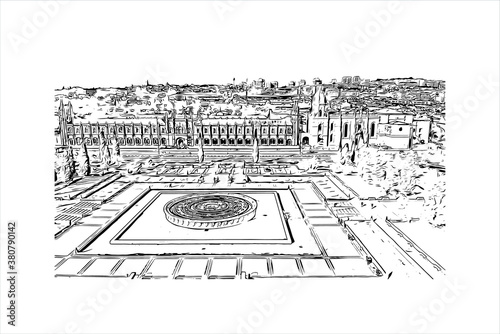 Building view with landmark of Belem is a Brazilian city with 2,491,052 people residing in its Metropolitan Region. Hand drawn sketch illustration in vector.