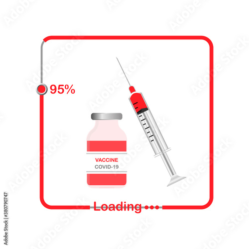 Vector illustration syringe with a coronavirus vaccine in progress recovery for fight with corona virus outbreak on the background white.